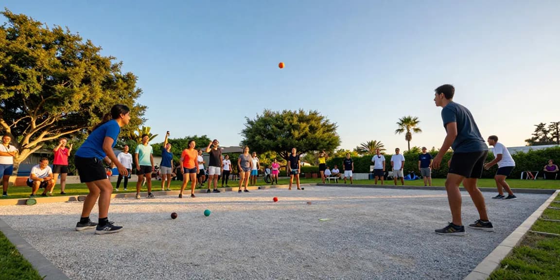 Aktivitas permainan petanque di fopikotabalikpap.org dengan pemain beragam dan suasana komunitas yang ceria.