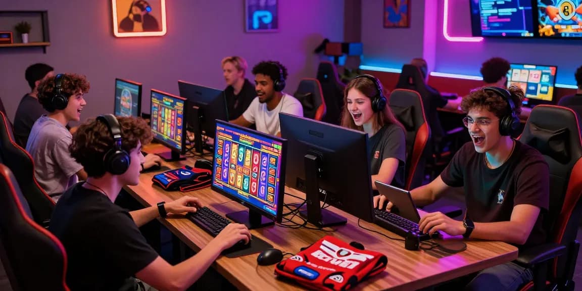 Players enjoying slot dana games in a colorful gaming lounge.