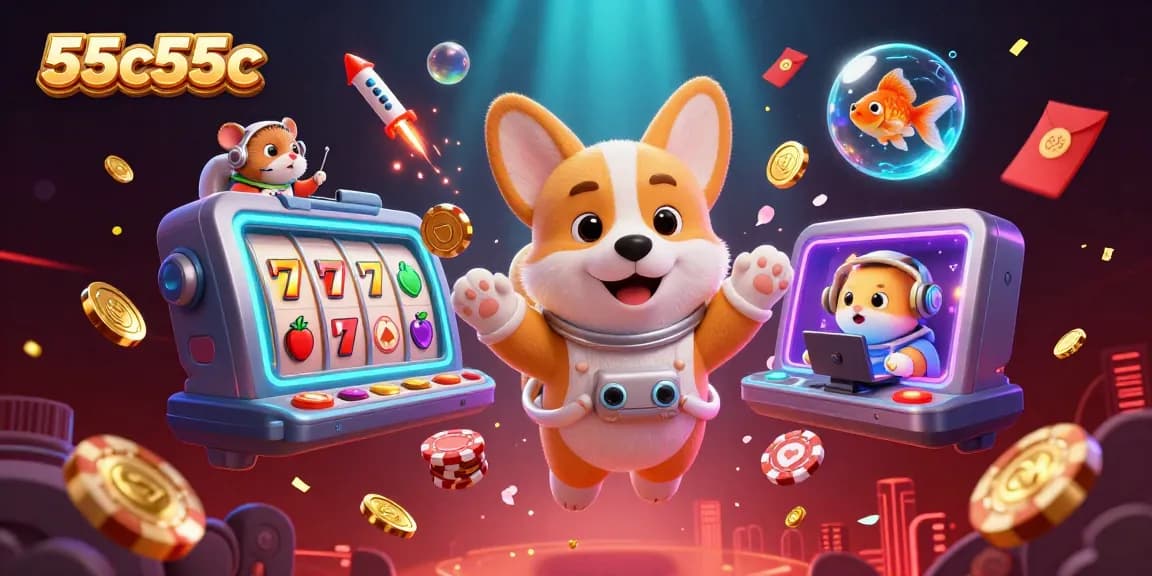 Experience winning at the lively space casino with 55c55c's vibrant characters and casino elements.