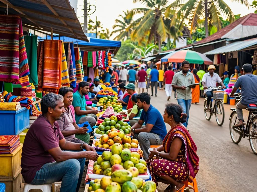 Lanka Add marketplace scene showcasing vibrant Sri Lankan community engaging with local vendors and products.
