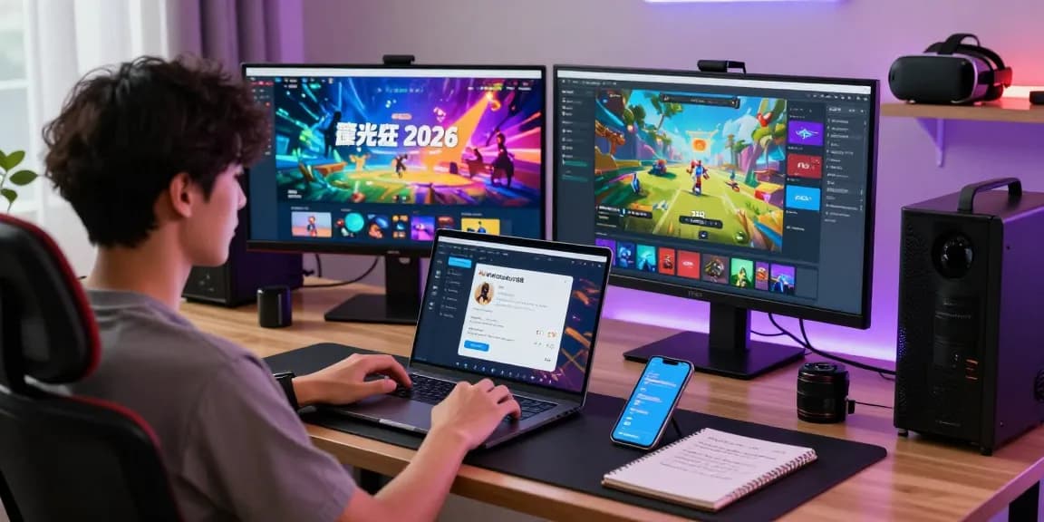 Pengguna bersantai di meja, menjelajahi Martabak188 dengan laptop dan perangkat game, menciptakan pengalaman bermain yang nyaman.