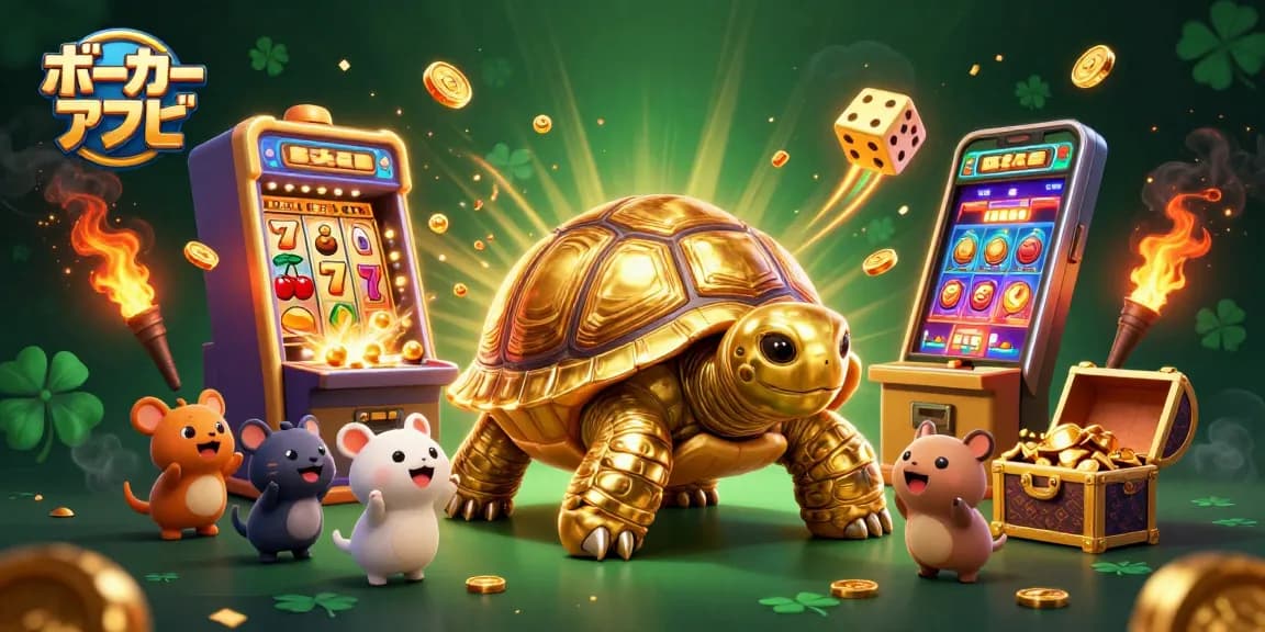 ポーカー アプリでリアルタイムに楽しむ小動物たちと黄金のカメの幻想的なイラスト