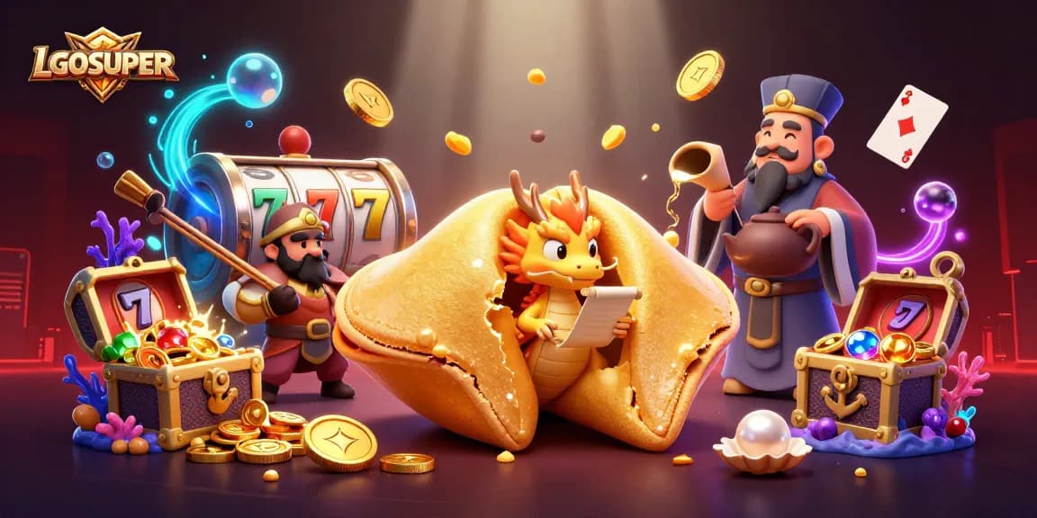 Experience thrilling slots at LGOSUPER, showcased in a vibrant 3D casino illustration.