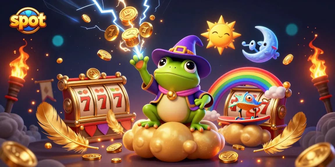 Mainan slot yang menarik dengan koin emas berputar dan simbol buah, menarik perhatian pemain judi.