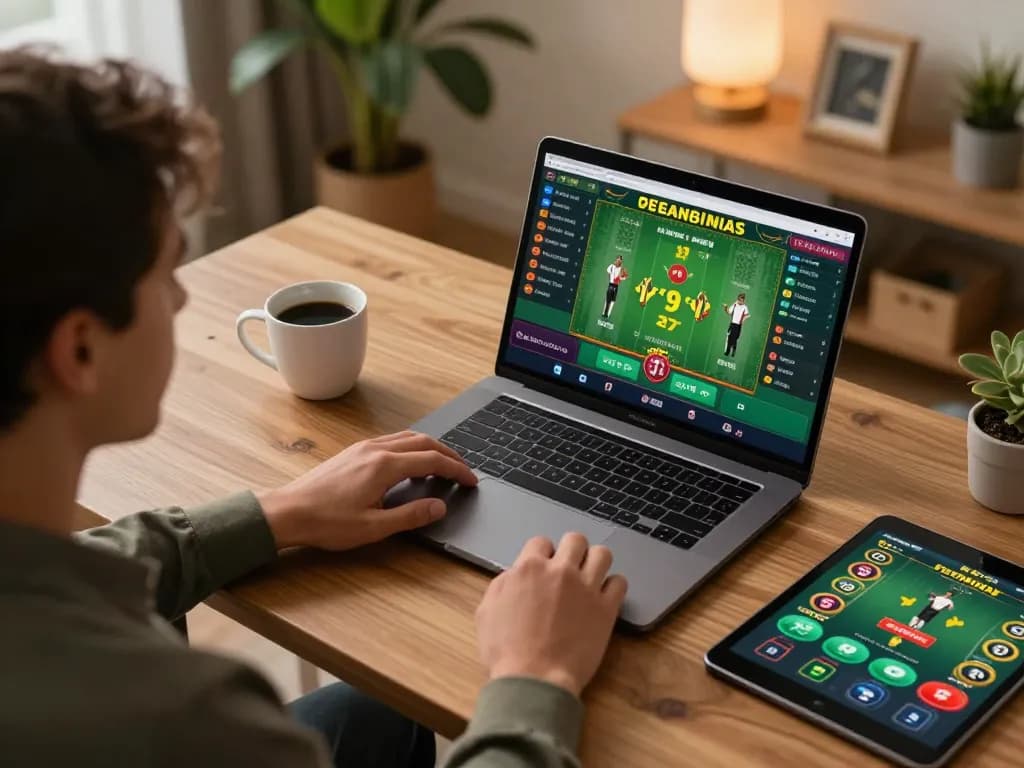 ALO8 user engaging in thrilling sports betting session at home with laptop interface.
