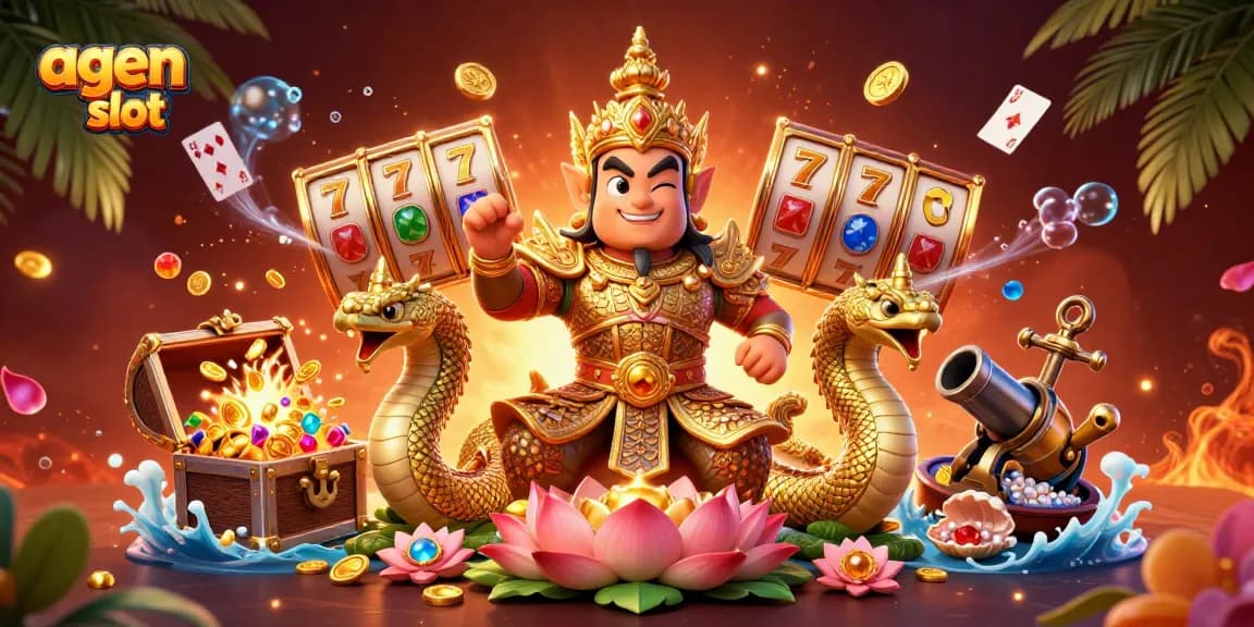 Engage with exciting agen slot features in a visually rich casino scene showcasing vibrant slot game elements.