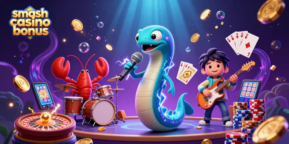 Profitez du bonus Smash Casino avec des personnages en train de jouer dans un casino sous-marin.