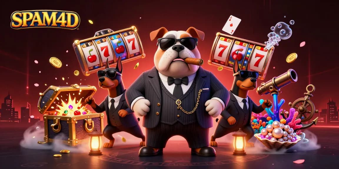 Geng mafia dengan SPAM4D mengelilingi slot beruntung dan harta karun di kasino virtual.
