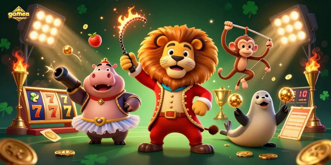 Experience exciting gameplay with gamebaidangian's unique characters in a vibrant casino setting.