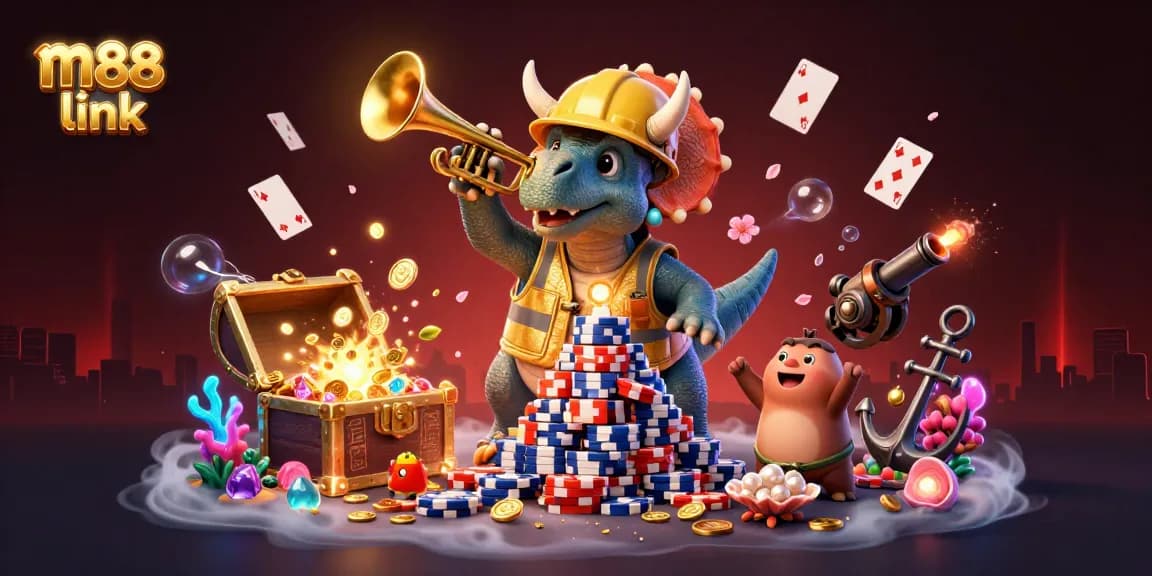 Experience the thrill of betting with the vibrant m88 link featuring cartoon characters in a dynamic casino setting.