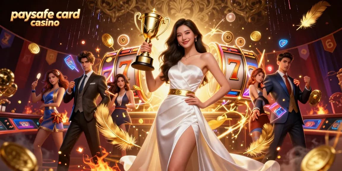 Erleben Sie die Aufregung in einem Paysafe Card Casino mit einem atemberaubenden Gewinner, der zwischen goldenen Spielelementen feiert.