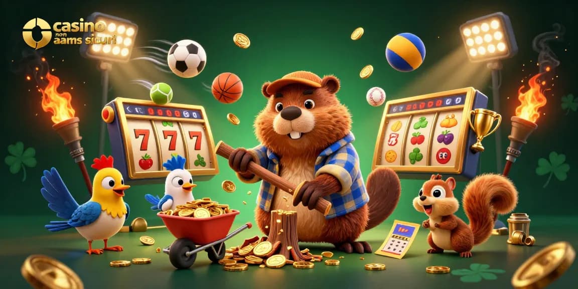 Scopri il divertimento con i casino non aams sicuri mentre un castoro colleziona monete d'oro in una vivace scena 3D.