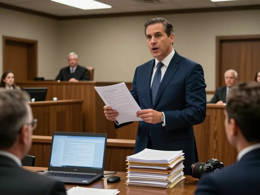 Tampa criminal defense lawyer passionately presenting evidence in court, demonstrating expert legal advocacy and preparation.