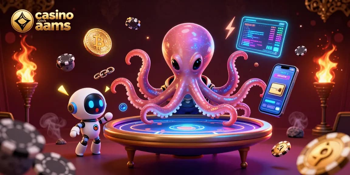 I casinò non AAMS esplorano l'universo del gioco con un polpo alieno e robot, circondati da fiches e criptovalute.