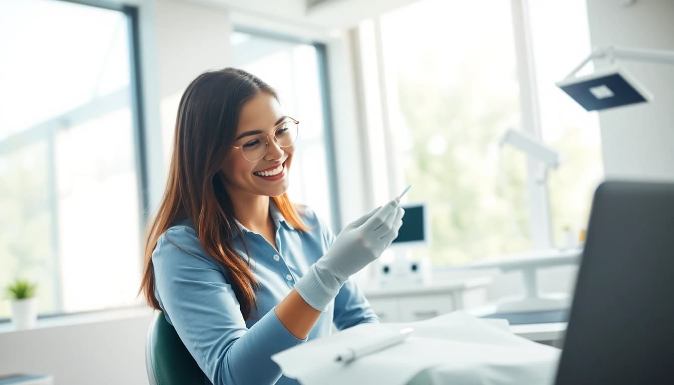 Experience newsmilelife with a patient smiling during dental care in a bright clinic.