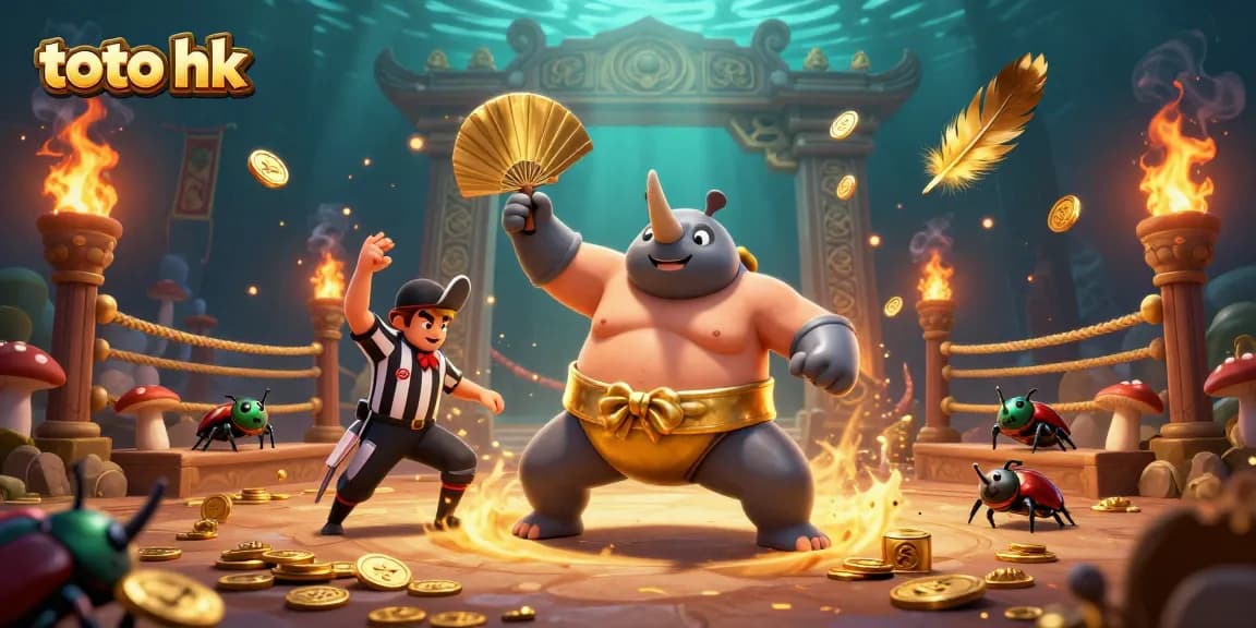 Menyaksikan pertandingan toto hk di arena, dengan bug jantan dalam sabuk kejuaraan memukulkan koin emas.