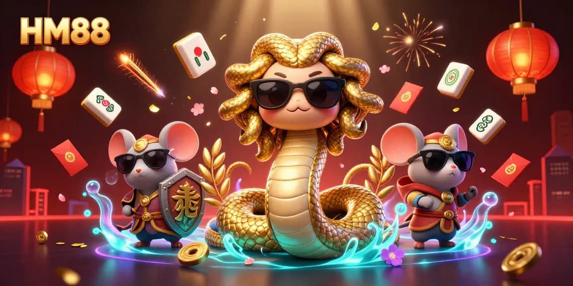 Join the excitement with HM88's lively casino scene featuring fun characters and festive gambling elements.