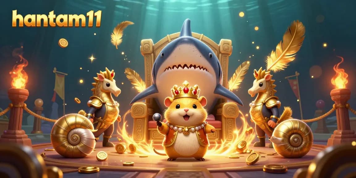 Engage with hantam11's vibrant casino universe, featuring the golden hamster king and royal guards.
