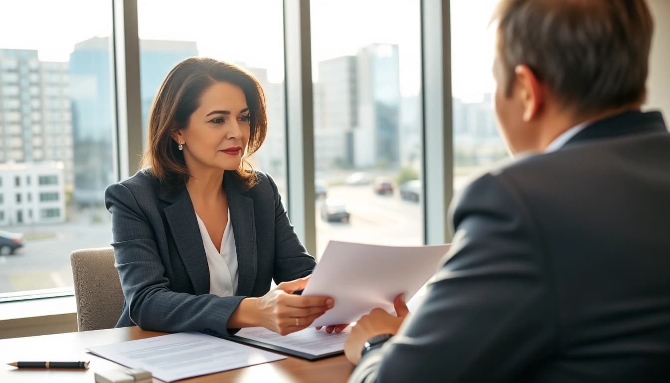 Clearwater truck accident lawyer meeting with client, showcasing a professional environment and supportive atmosphere.