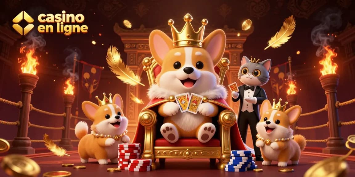 Profitez de jeux de casino en ligne captivants avec le corgi royal et son assistant.
