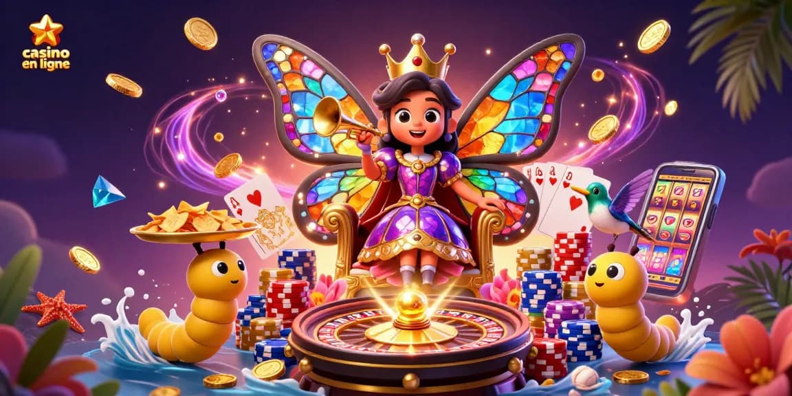 Illuminez votre expérience de jeu avec le casino en ligne et sa reine des papillons colorée.