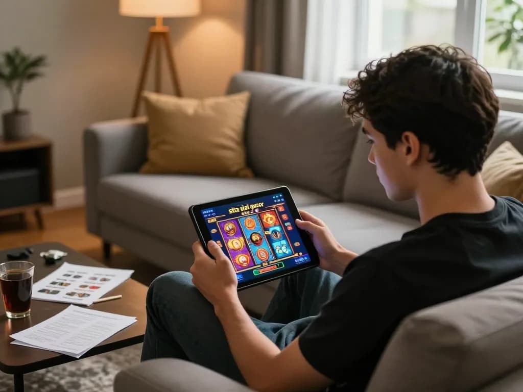 situs slot gacor featured on a tablet screen during an engaging home gaming session