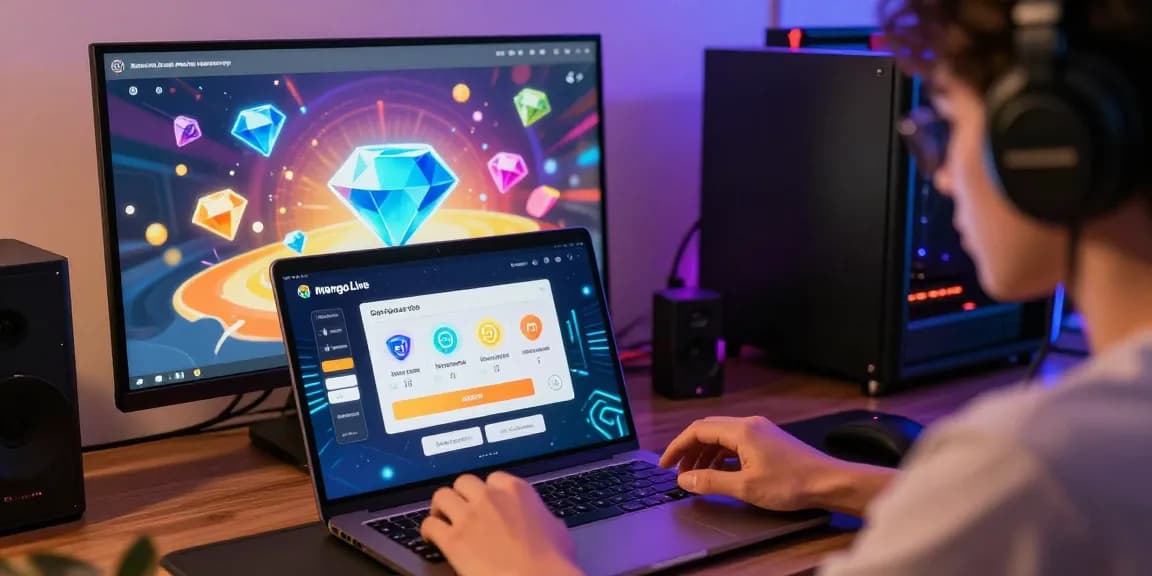 Top up mango live diamonds instantly with simple steps showcased in vibrant gaming setup.
