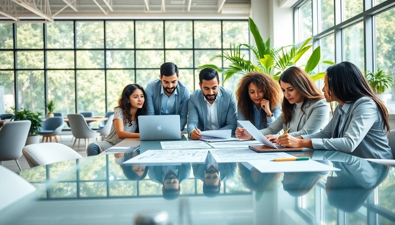Mitarbeiter bei https://alvionz.de/ in einem modernen Büro während der Zusammenarbeit an einem Projekt