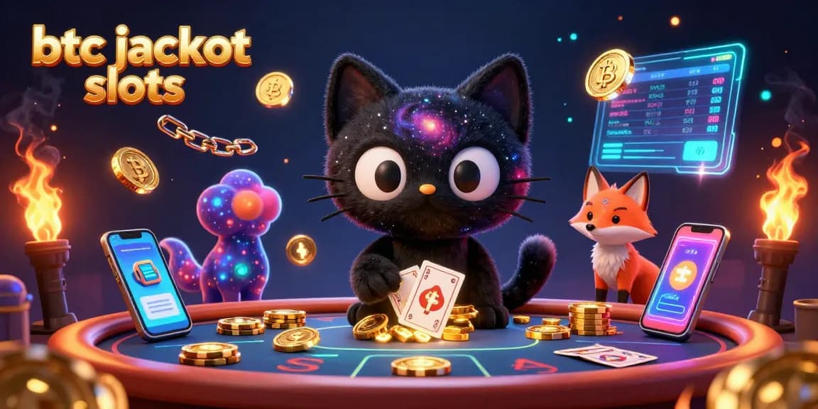 Engage with btc jackpot slots featuring a cosmic cat collecting golden rewards at a vibrant casino table.