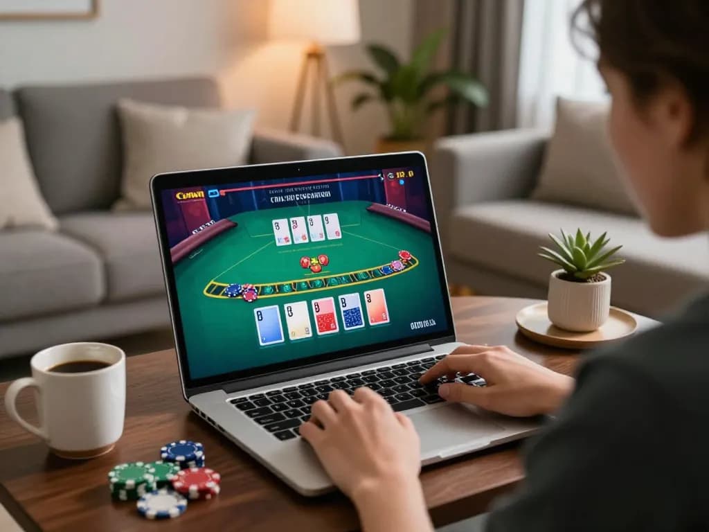 Player engaging in an interactive LLwin blackjack game from a cozy living room.