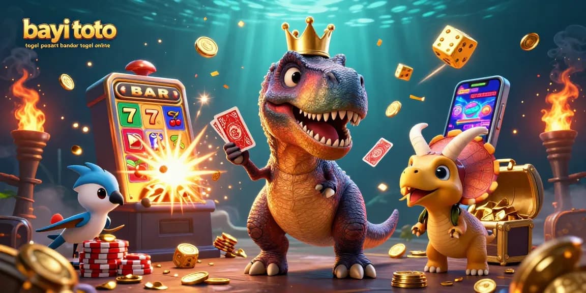 Experience the vibrant gaming world of bayi toto togel pusat bandar togel online with animated characters engaged in thrilling card and chip action.
