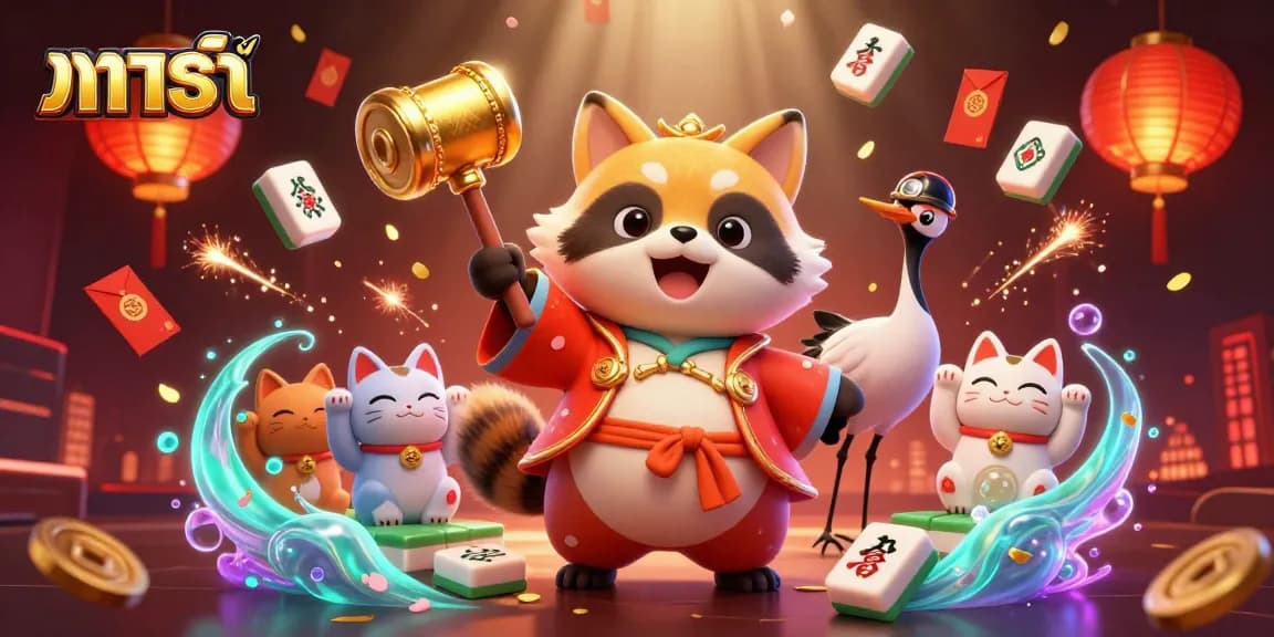 Enjoying a game of บาคาร่า with cheerful characters and festive atmosphere in a lively casino setting.