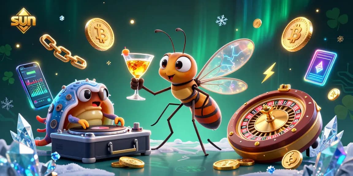 Engage with the sun casino mascot in vibrant 3D as it animates the gaming scene with crypto elements.