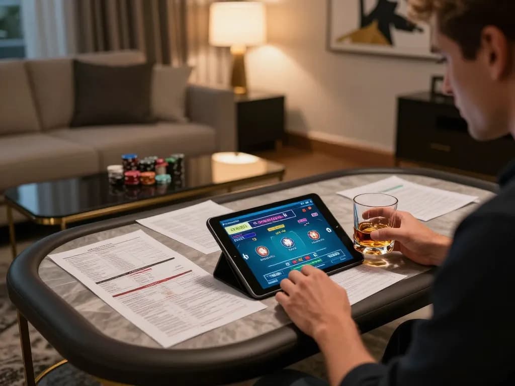 Engaging in strategic online poker gameplay with f8betz, showcasing immersive home casino atmosphere