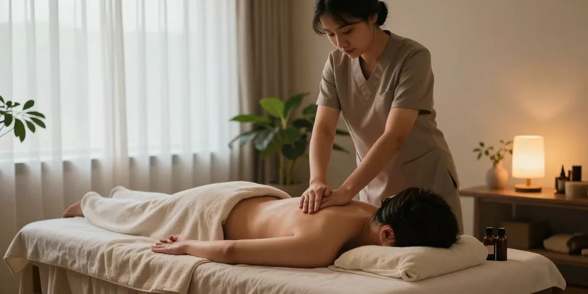 스웨디시 마사지 중인 마사지 치료사와 편안한 고객의 모습