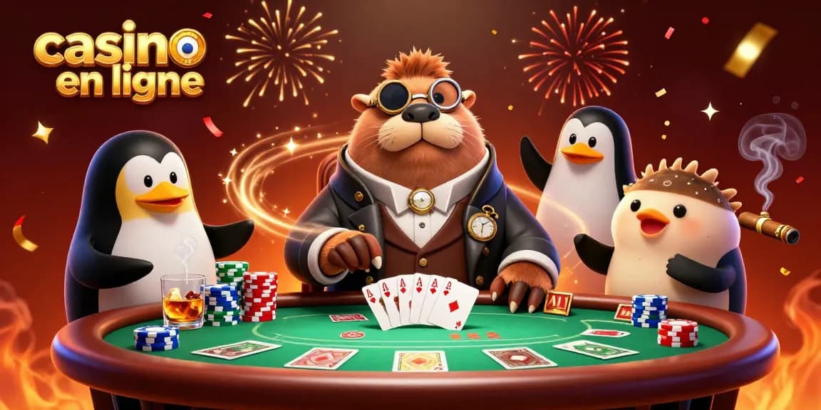 Vivez l'excitation du poker en ligne avec cette illustration de casino en ligne animée.