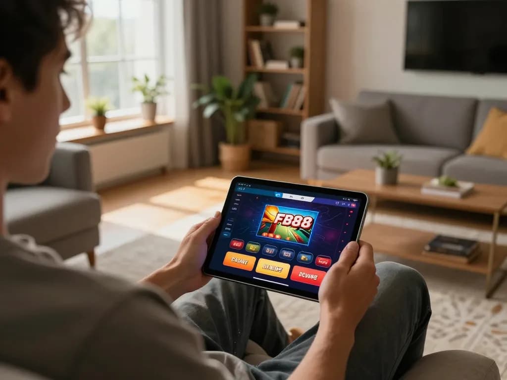 Access Link FB88 app on tablet in stylish home gaming setup for an engaging experience