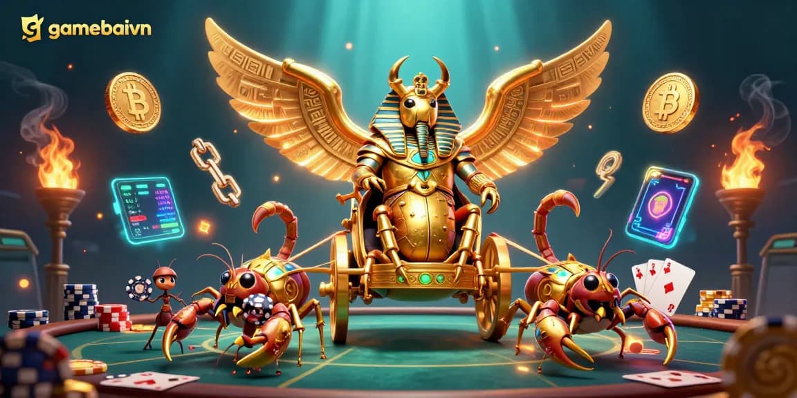 Join the excitement of poker at gamebaivn with a vibrant illustration of casino elements and skilled players!