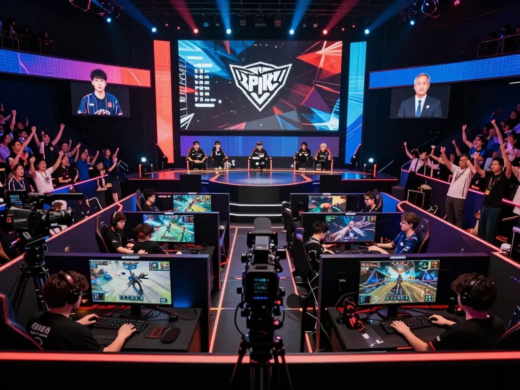 KPK100 esports gamers intensely competing with dynamic gameplay under vibrant lighting.