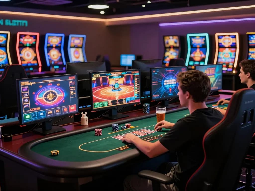 Player immersing in online gaming at gamebaidoithuong8, showcasing dynamic poker play and vibrant casino atmosphere.