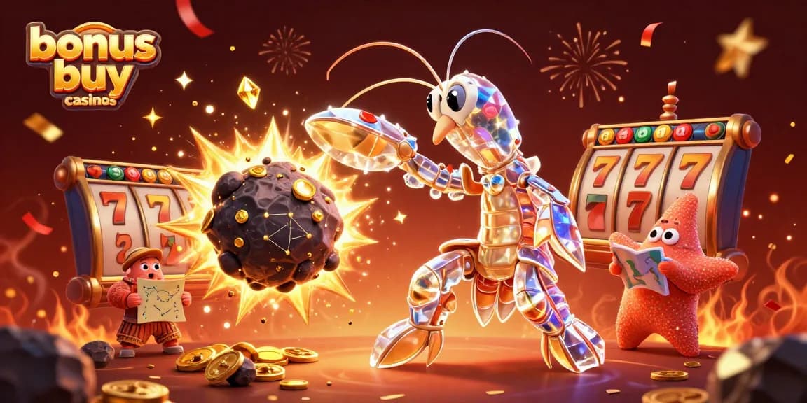 Experience the thrill of bonus buy casinos with a dynamic scene featuring a galactic samurai mantis shrimp.