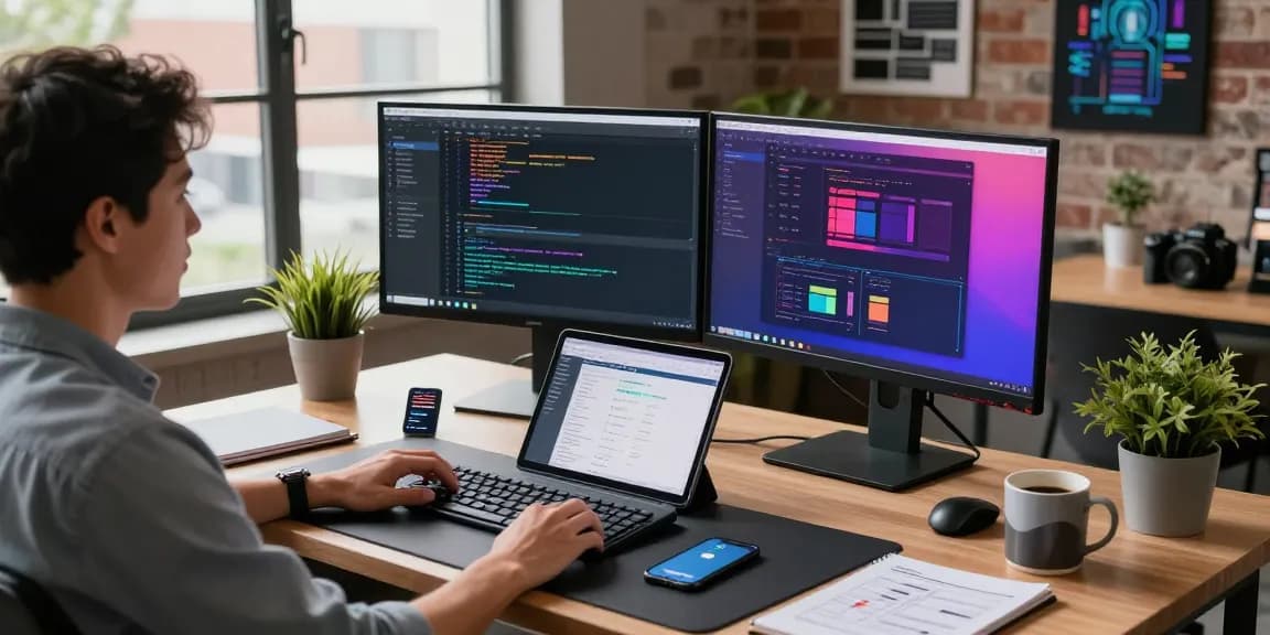 Software developer working on kecak4d application in modern workspace