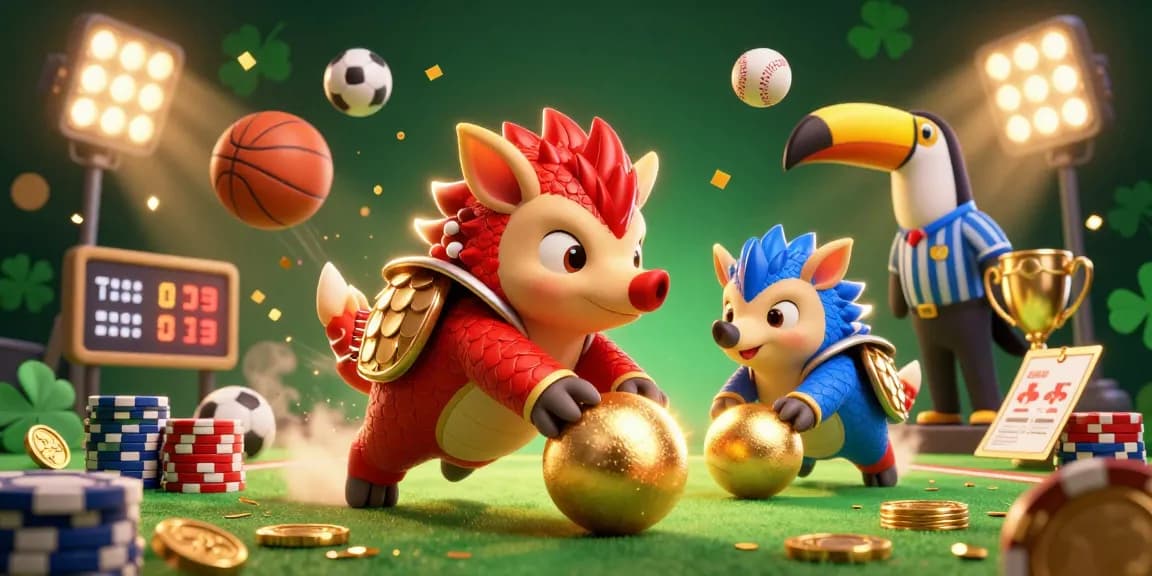 Join the exciting game at DA88 with vibrant pangolins in a dynamic casino scene of sports betting thrills.