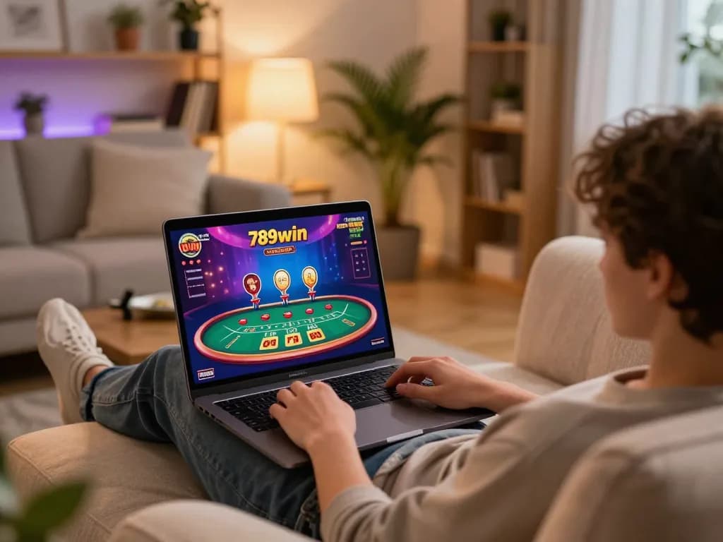 Engaging gameplay on 789win showcasing live dealer blackjack in a cozy home setting.