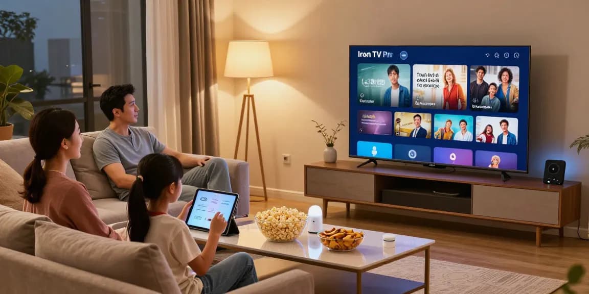 Family enjoying entertainment with Iron tv pro in a cozy living room.