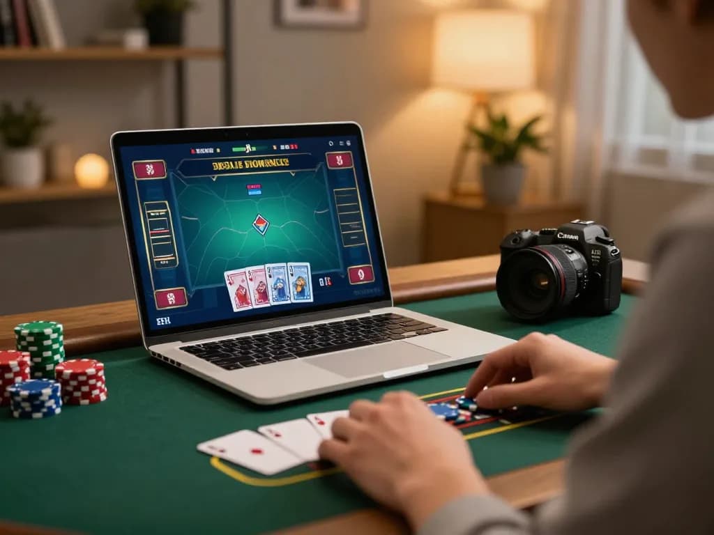 Engaging in live dealer blackjack online with nhà cái 388bet in a stylish home setup