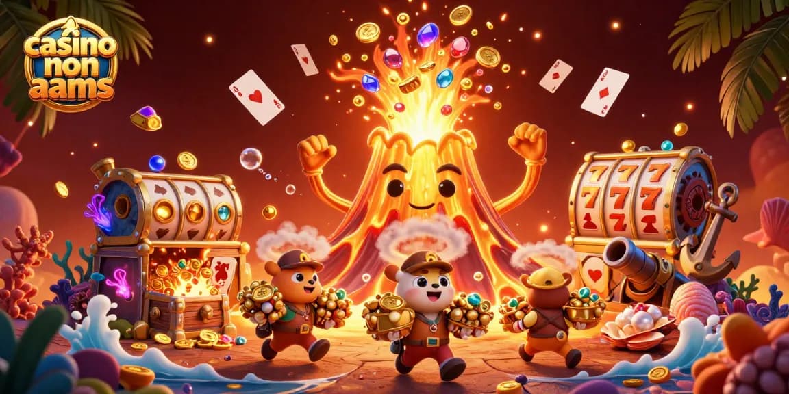 Vinci nel casinò non AAMS con un vulcano d'oro e tesori scintillanti in un'illustrazione 3D.