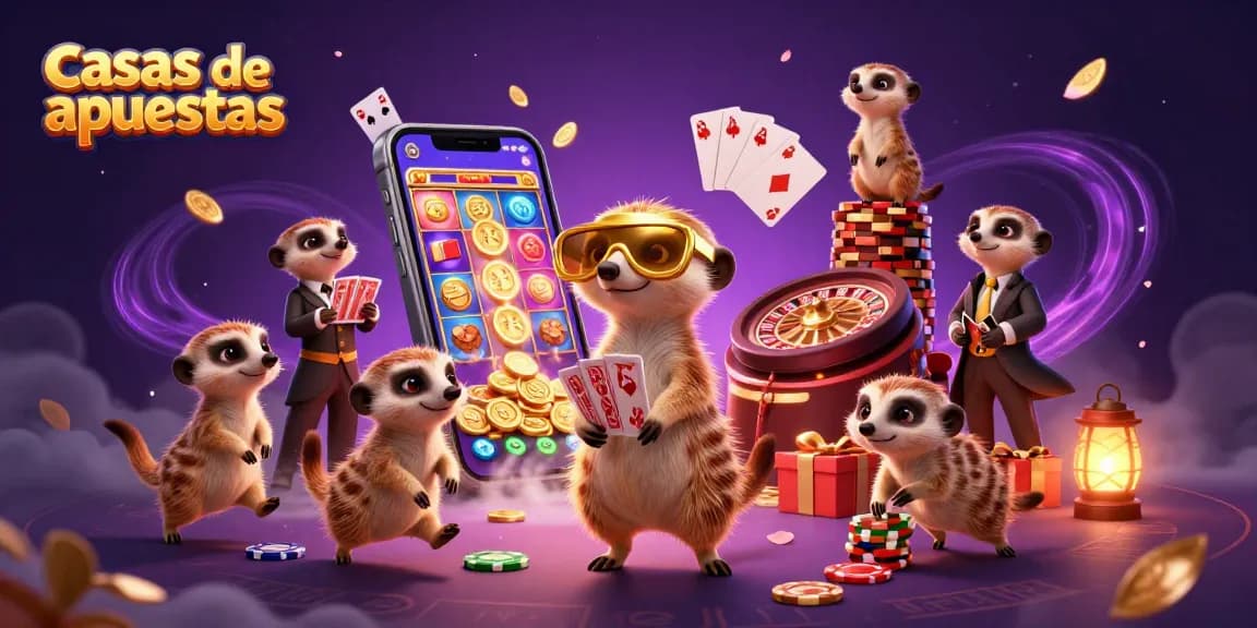 Las casas de apuestas se muestran animadas a través de una colonia de suricatas dirigiendo un casino vibrante.