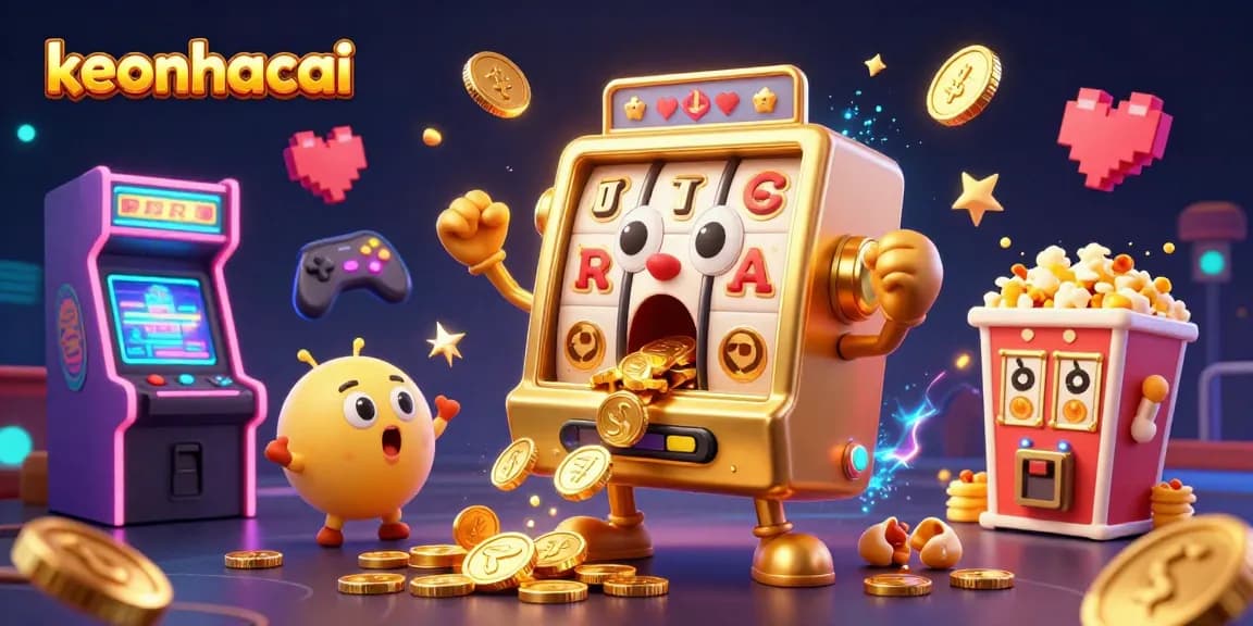 Engaging keonhacai scene featuring a golden slot machine enjoying a jackpot moment, rich in detail and excitement.