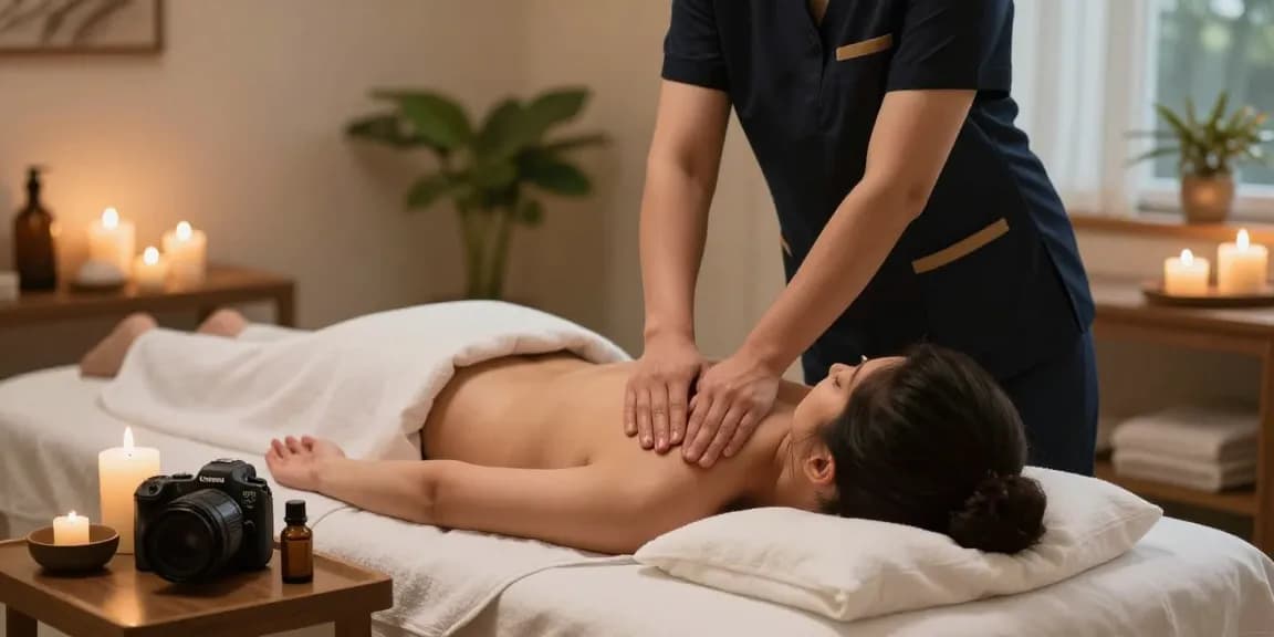 마사지 중인 고객과 조용한 스파 환경을 담은 이미지